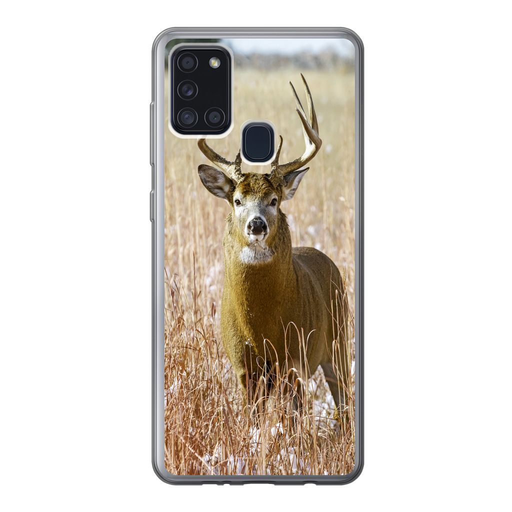 MuchoWow Handyhülle Schutzhülle Hülle für Samsung Galaxy A21s Hirsche - Gras - Herbst - Tiere - Natur - Geweih Silikon Softcase Handy Hülle ...