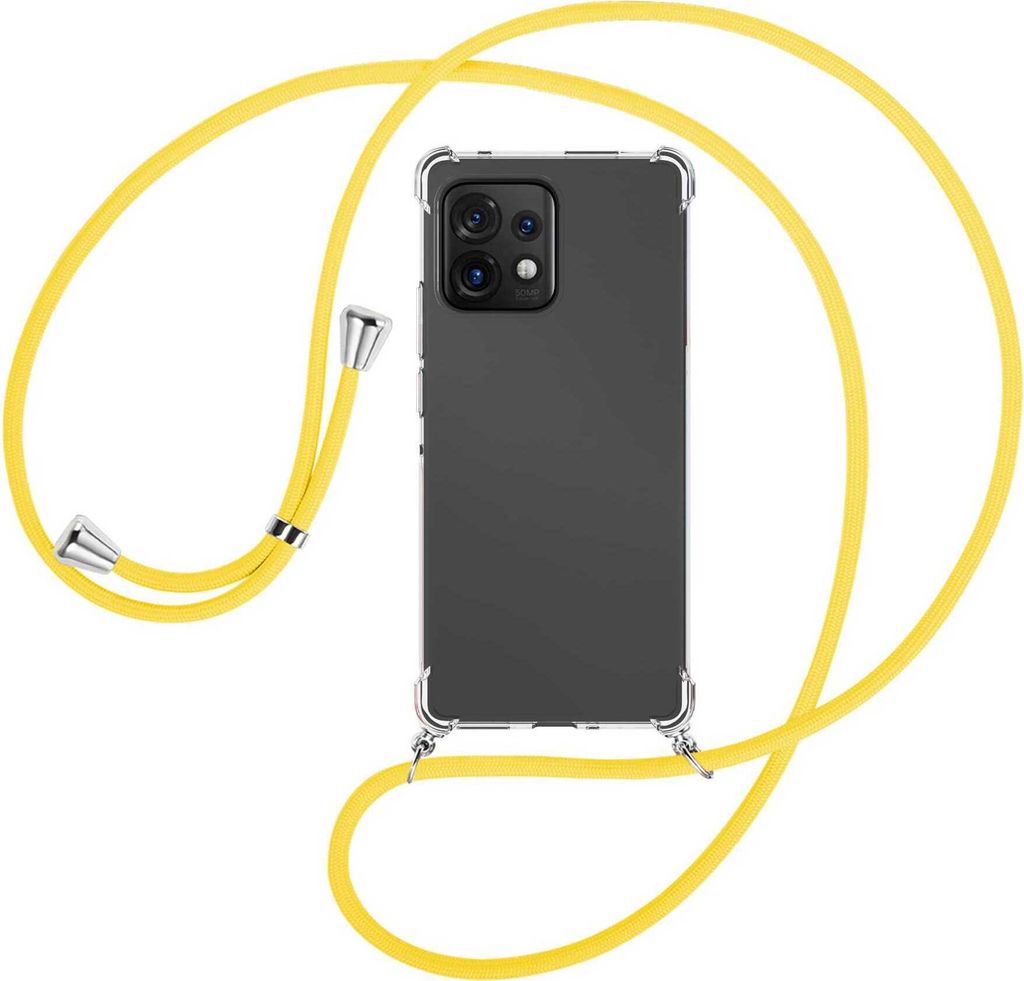 Handykette Backcover-Schutzhülle mit Band (Metall silberfarben) für Motorola Edge 40 Pro (Moto X40) - gelb