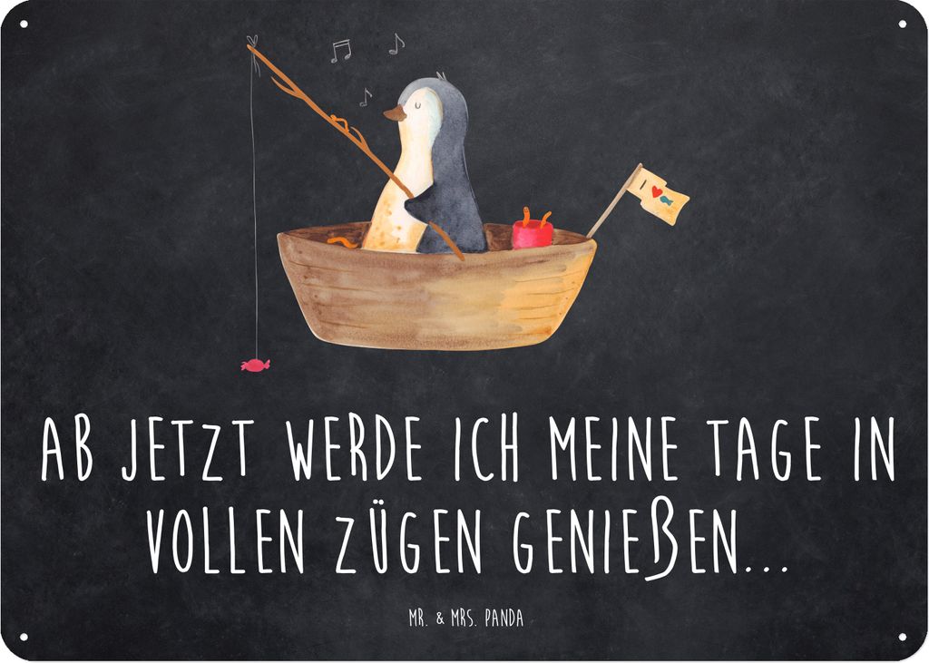 Mr. & Mrs. Panda Wandbild Pinguin Angelboot DIN A5 - Kreidetafel - Geschenk, Dekoschild, Schild, Optimistisch, Retro Blechschild, Scheidung, tafel,...