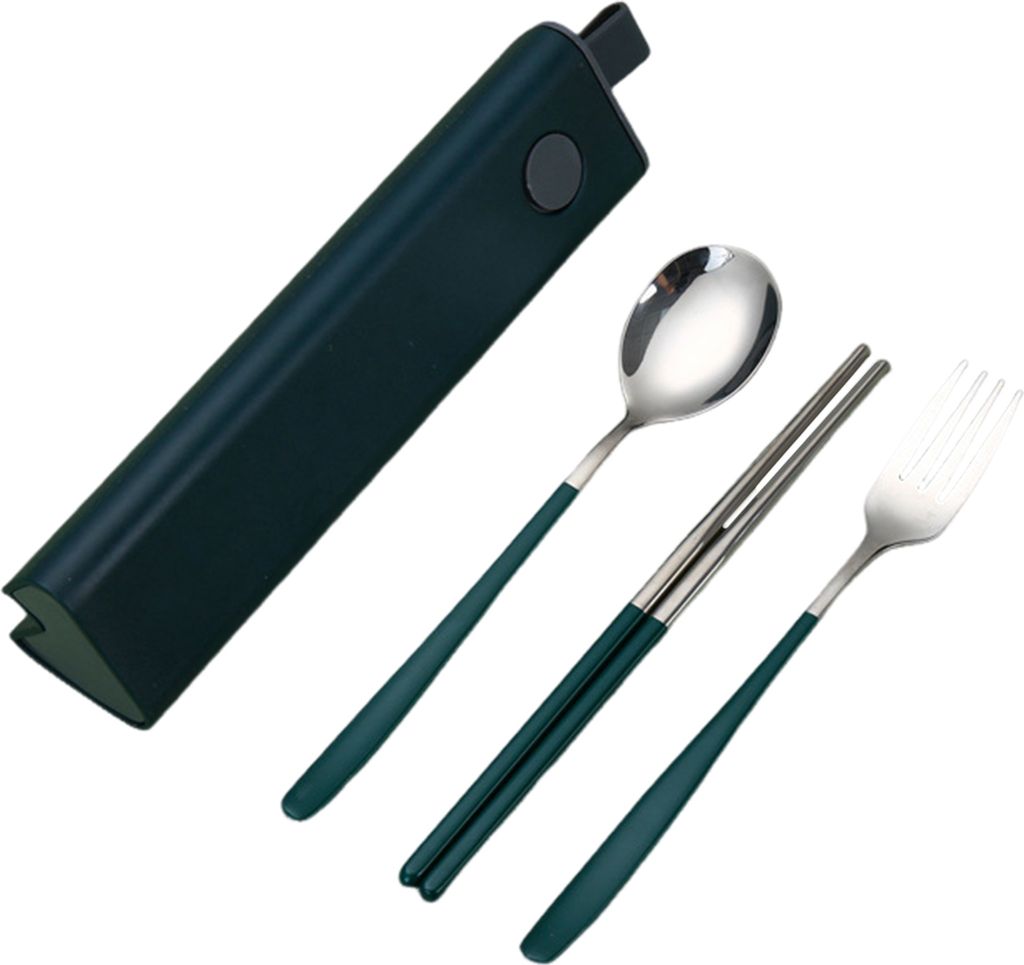 Reise-Besteckset, Gabel und Löffel aus Edelstahl mit Etui, tragbares Geschirrset, Besteckset mit glatten Kanten für Büro, Schule und Camping
