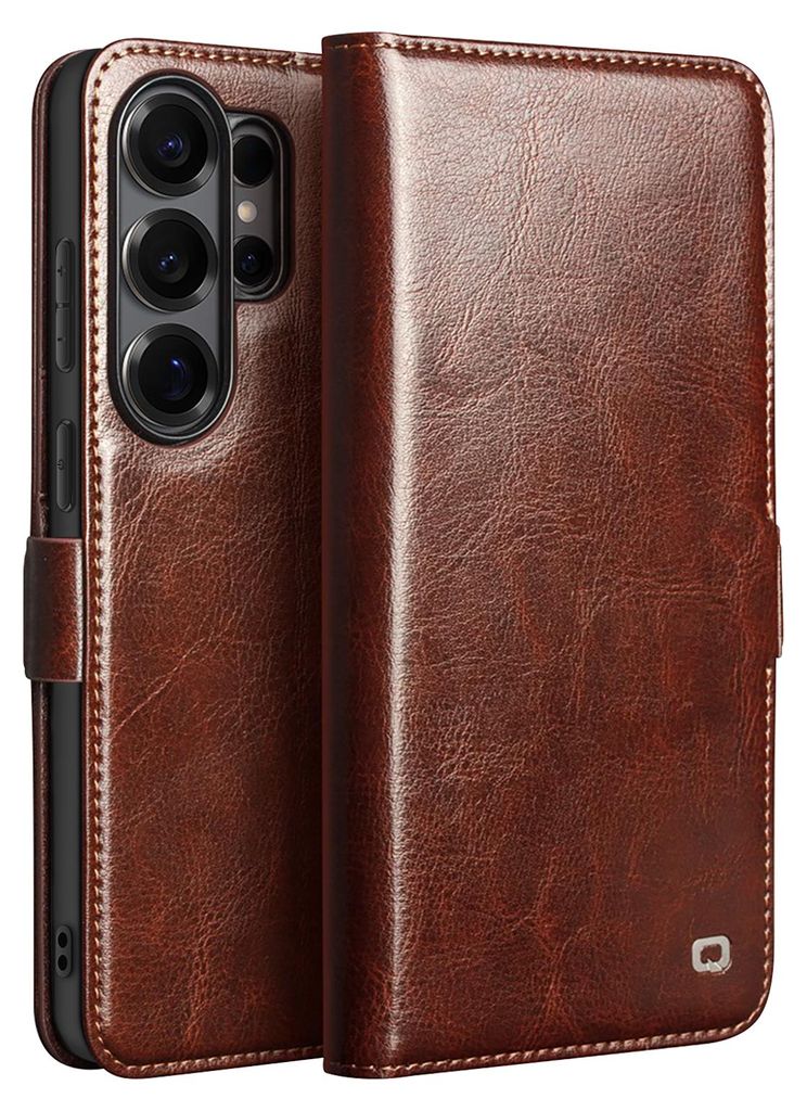 Qialino, Vintage Wallet Etui Galaxy S26 Ultra mit Videostand, Braun