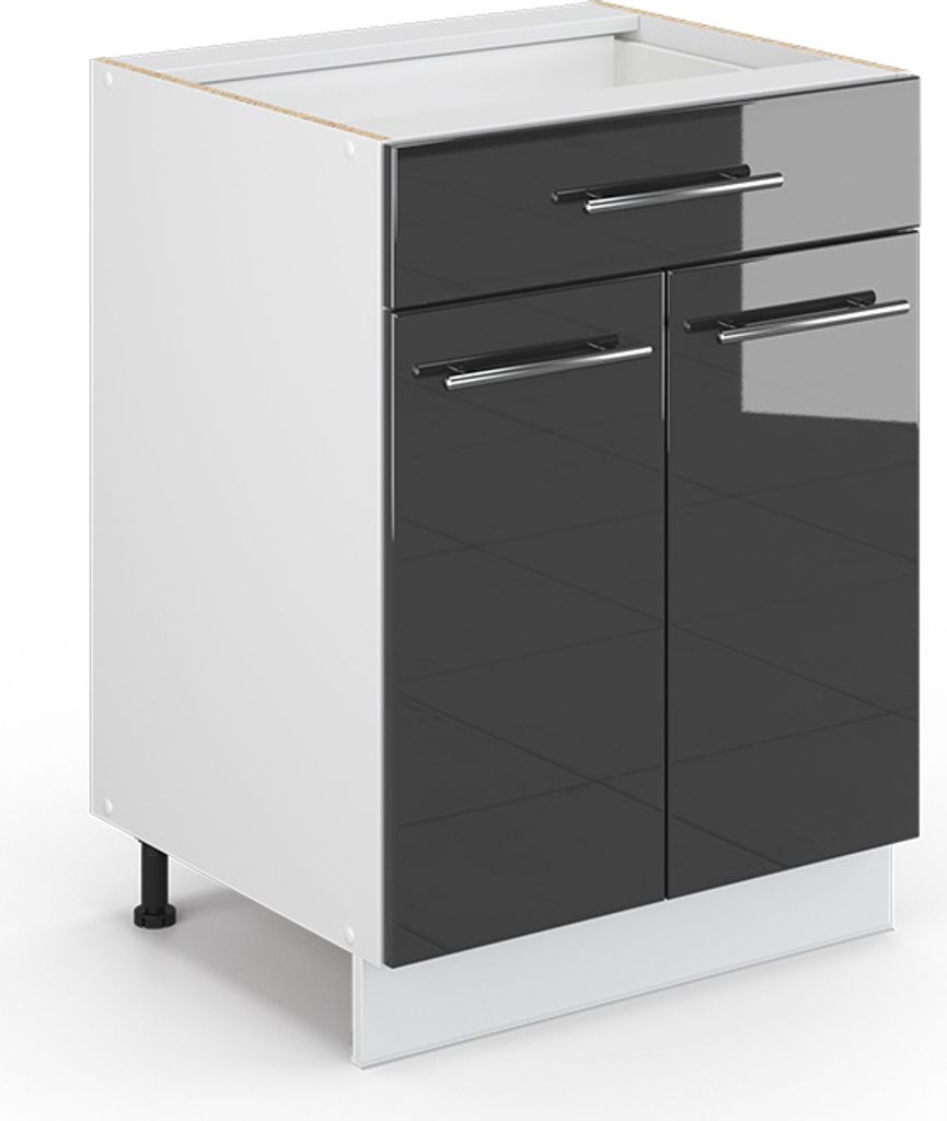 Küchenunterschrank Vicco Fame-Line Anthrazit Hochglanz 60 cm mit Schublade, ohne Arbeitsplatte, Model 33504