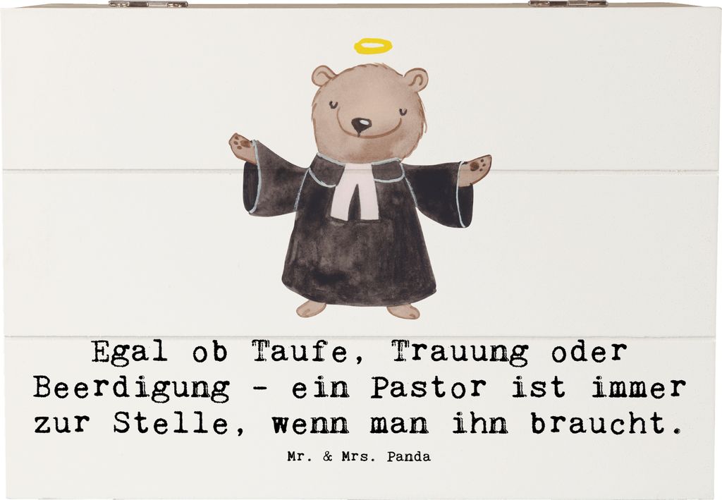 Mr. & Mrs. Panda Truhe Pastor Begleiter 22 x 15 cm - Weiß - Geschenk, Beruf, Berufe, schatzkiste holz, handgefertigte Geschenke, Berufsalltag, Kis...