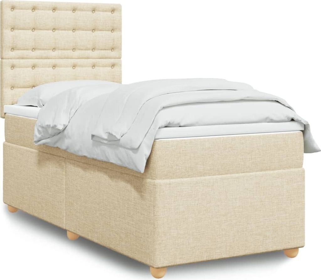 "2026 Promotion" Boxspringbett mit Matratze - Creme 90x190 cm - Stoff - Polsterbett CC15558