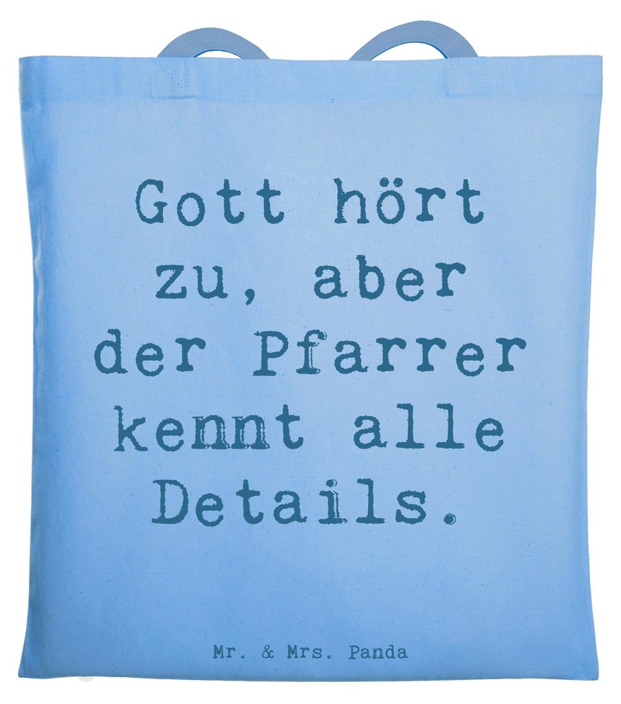 Mr. & Mrs. Panda Shopping Tasche Spruch Pfarrer Details - Sky Blue - Geschenk, Geschenke mit Herz, handgefertigte, Berufung, Wertschätzung, Berufs...