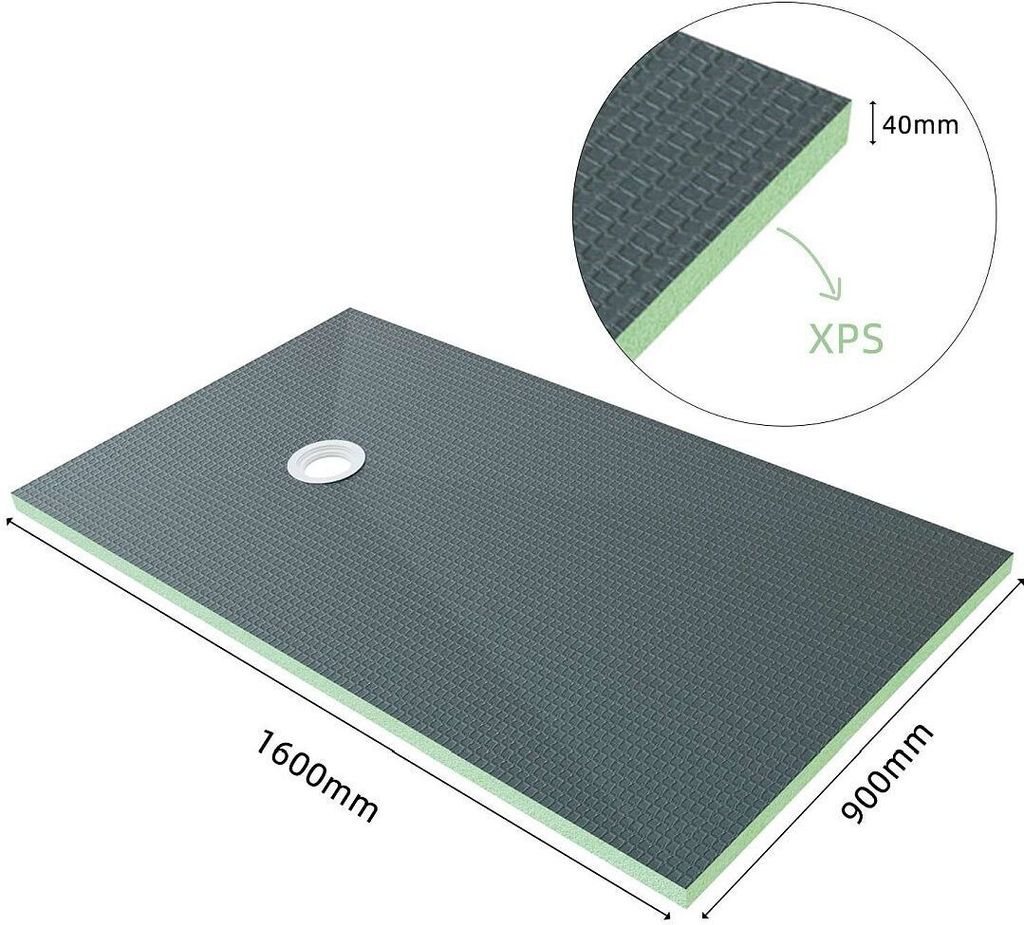 1600x900mm XPS Platten 40mm Duschwanne Duschtasse Duschplatte Fliesenplatte Mit Ablaufgarnitur
