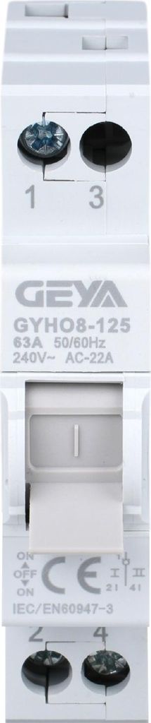 Manueller 1P 63A Dual Power Lastumschalter mit 35mm DIN-Schienenmontage – Isolationsschalter 240VAC