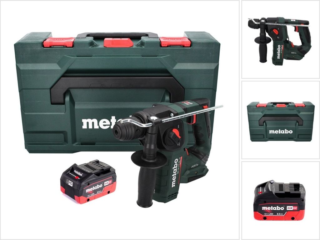 Metabo BH 18 LTX BL 16 Akku Bohrhammer 18 V 1.3 J SDS-plus Brushless + 1x Akku 8,0 Ah + MetaBOX - ohne Ladegerät