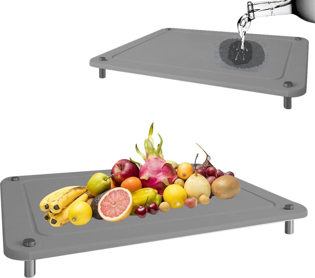 Afdruipmat für Geschirr schnelltrocknend und absorbierend - Grau - Küchen-Afdruipmat mit rostfreien Füßen