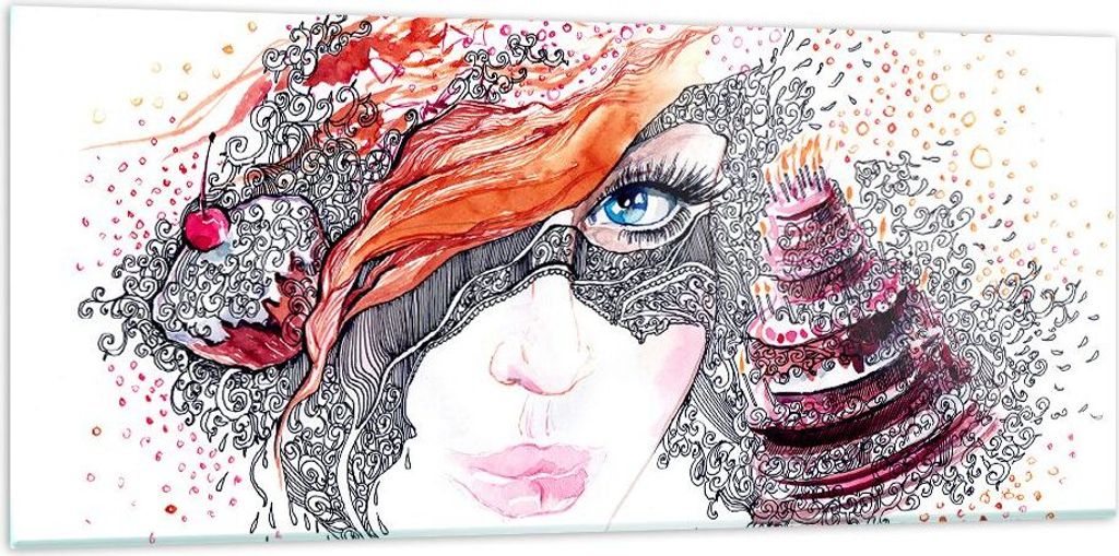 Bilder auf glas - Frau Kuchen Abstraktion Eleganz - 120x50cm - Glasbilder - Wandbilder - Kunstdruck - zum Aufhängen bereit - Wanddekoration aus Gl...