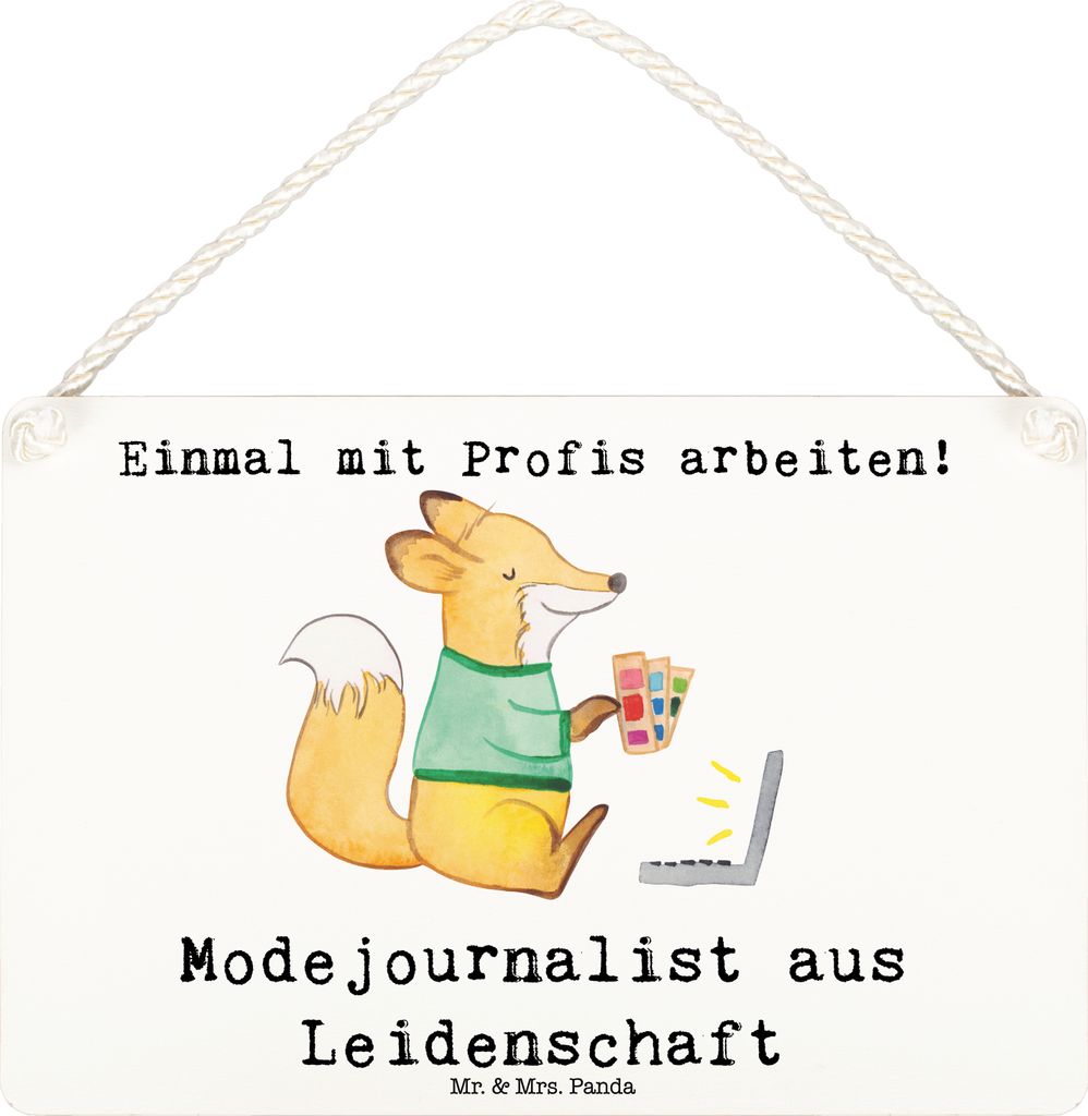 Mr. & Mrs. Panda Schild Modejournalist Leidenschaft DIN A6 - Weiß - Geschenk, Ausbildung, Spruch, wandtafel, Türschild, Holzschild, Redakteur, Lu...