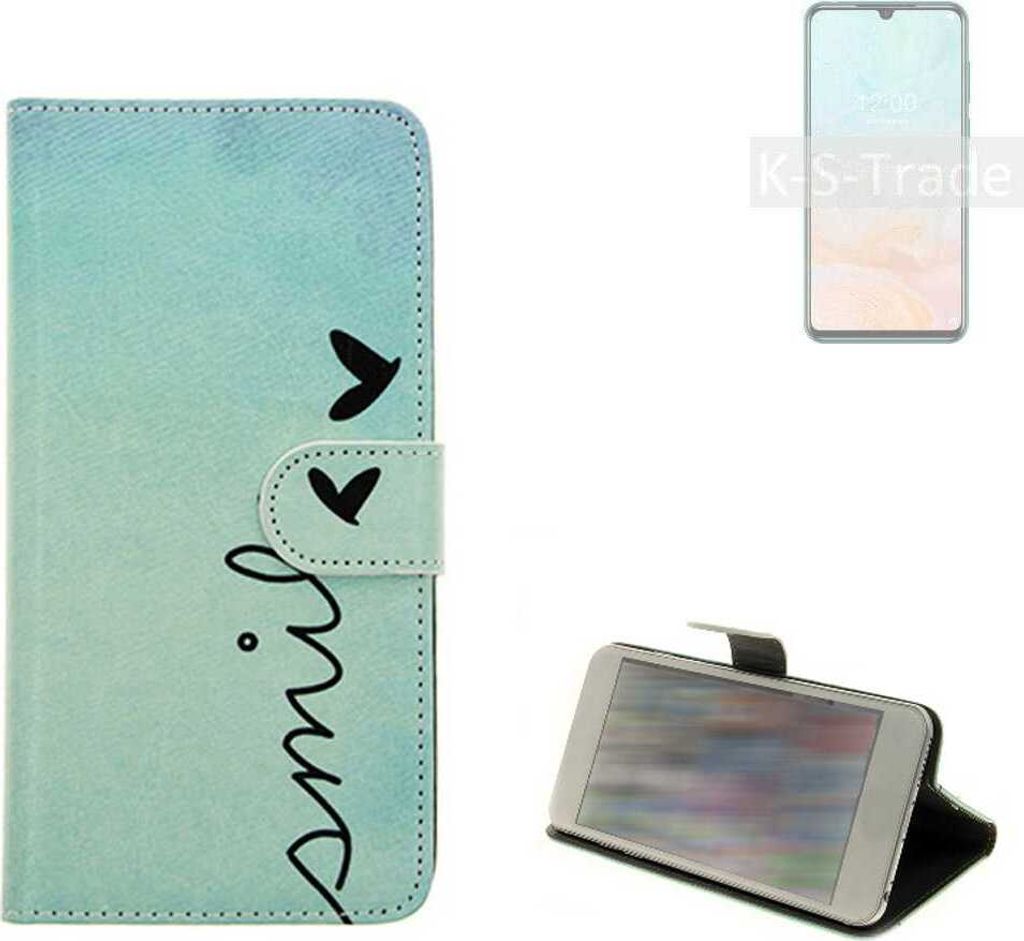 K-S-Trade Schutz Hülle Handy Hülle kompatibel mit Doogee N20 Pro Hülle Handyhülle cover bookstyle Etui Handyhülle ''smile'' türkis Standfunktion