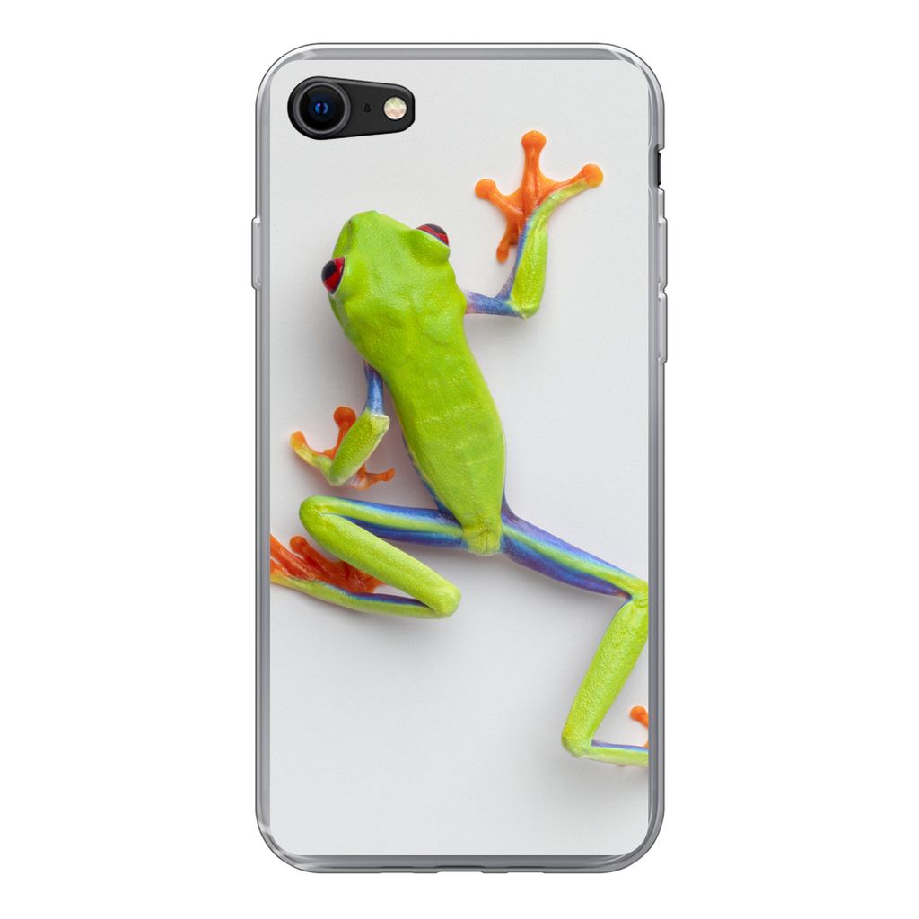 MuchoWow Handyhülle Schutzhülle Hülle für iPhone SE 2020 Frosch - Tiere - Grün Silikon Softcase Handy Hülle - Kartenbesitzer
