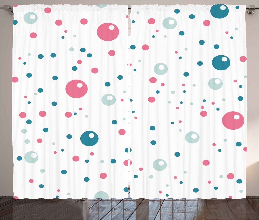 ABAKUHAUS Modern Rustikaler Gardine, Pastellfarben-Tupfen, Schlafzimmer Kräuselband Vorhang mit Schlaufen und Haken, 280 x 245 cm, Blau Grau Rosa