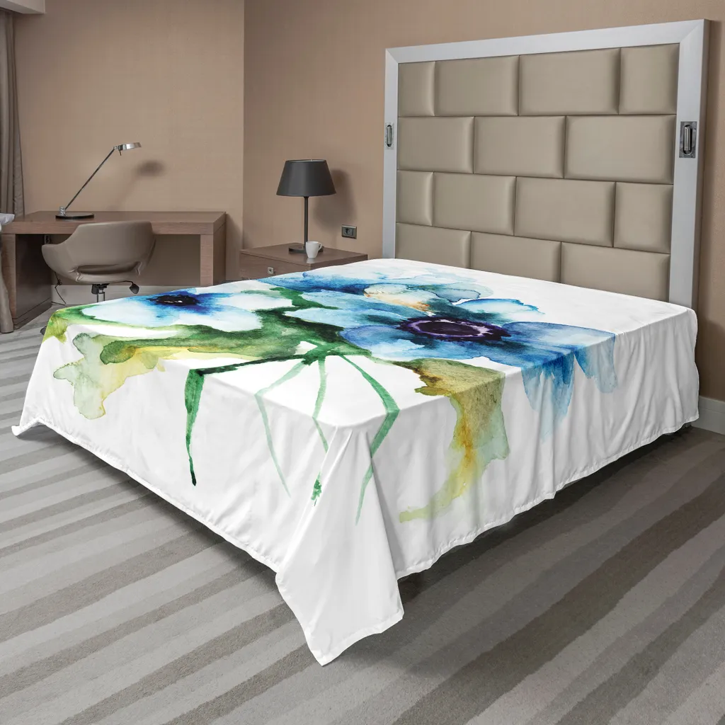 Drap plat pour lit double motif bouquet nature d'été 244 x 205 cm