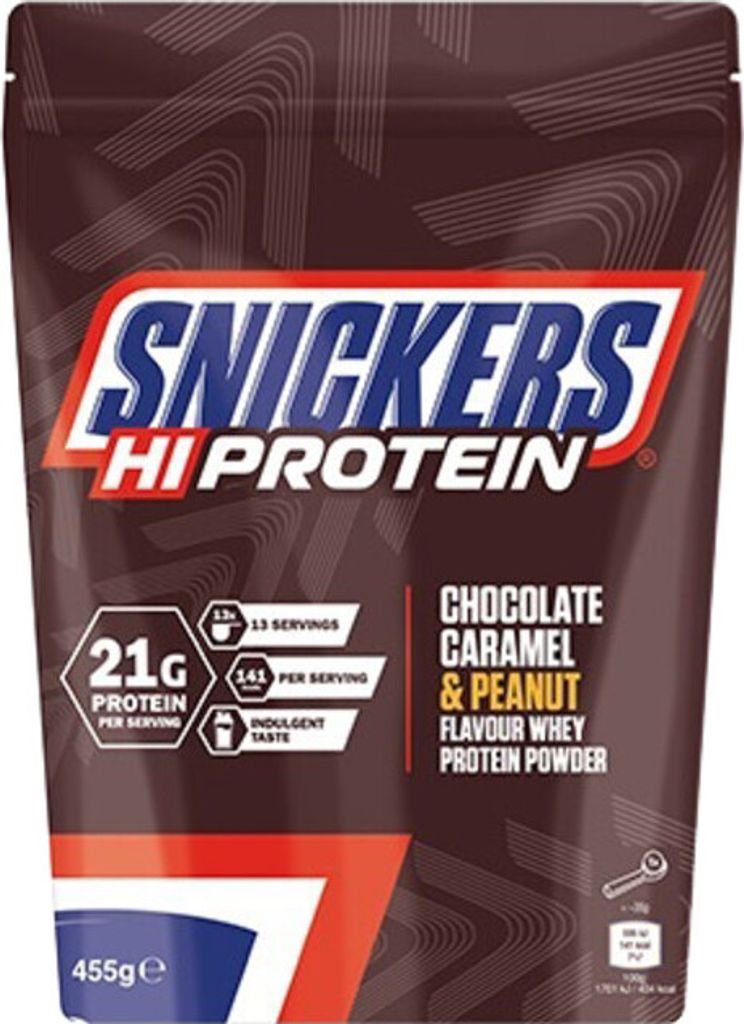 A pouch of Snickers Hi Protein powder.