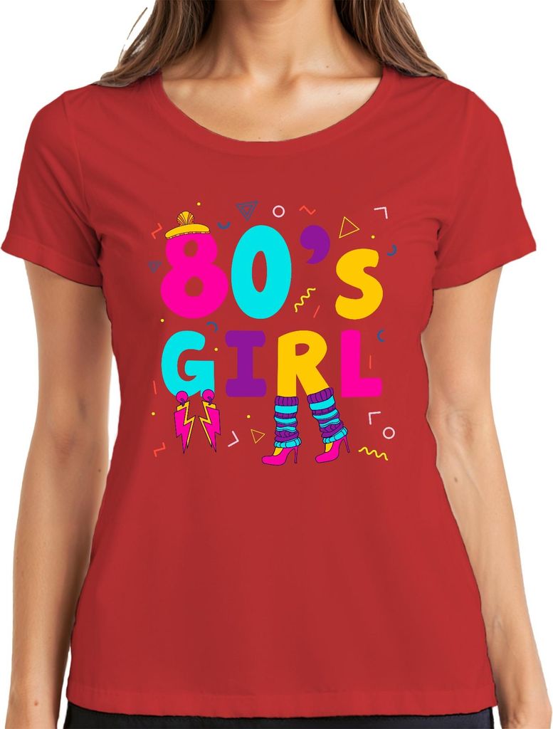 80's GIRL 80er Jahre Retro Neon 80s Memphis Beinwärmer Ohrringe Damen T-Shirt, Rot, 3XL