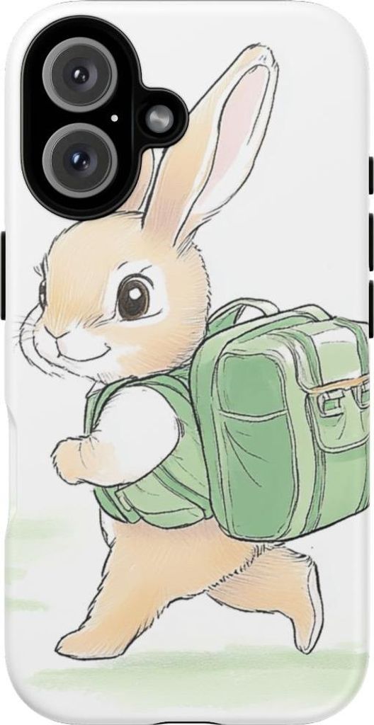 Niedlicher Hase mit grünem Rucksack – Hülle Kompatibel mit iPhone 16