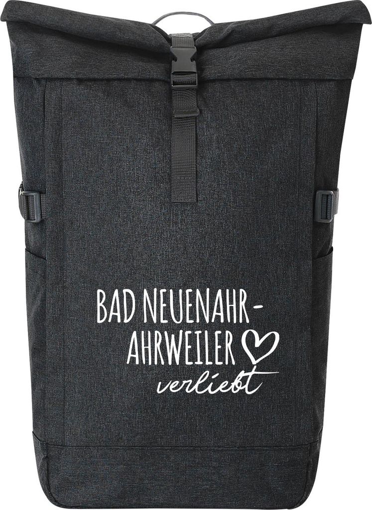 Huuraa Kurierrucksack Bad Neuenahr-Ahrweiler verliebt 30-44 Liter Black Melange Fairtrade Rolltop Rucksack Geschenkidee