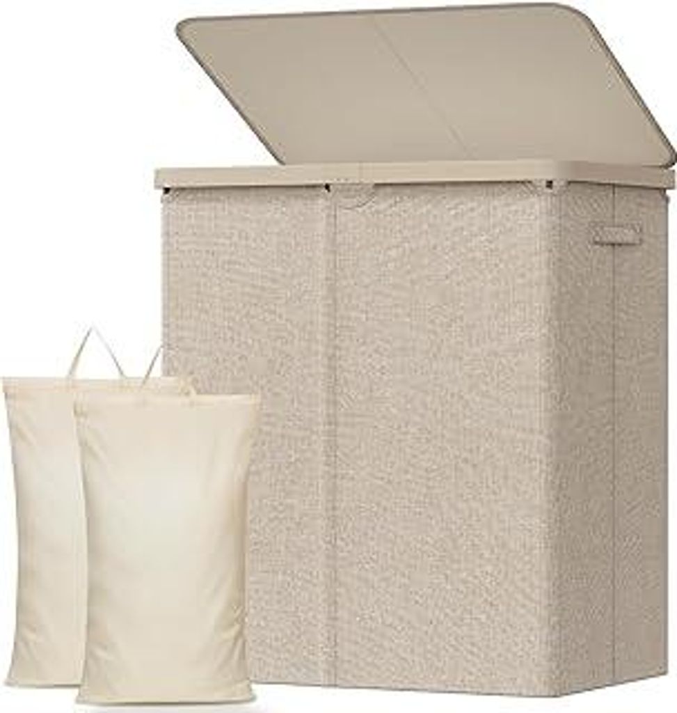 Lifewit 2 Fächer Wäschekorb mit Deckel, 145L Wäschesammler mit Kunststoffrahmen, faltbarer großer Wäschesortierer, Wäschebox Laundry Baskets ...