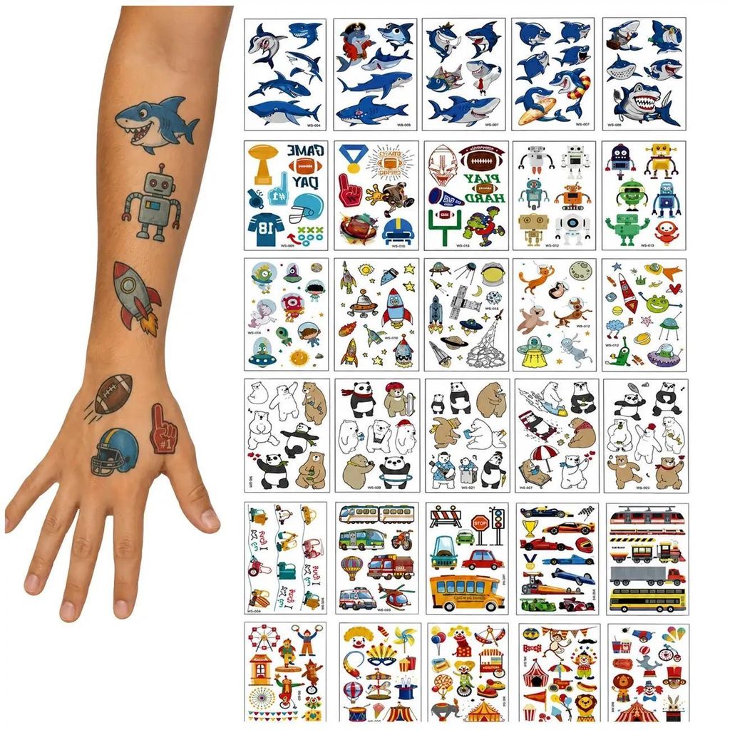 Tatuaggi temporanei per bambini, confezione da 30 fogli Immagine del prodotto 