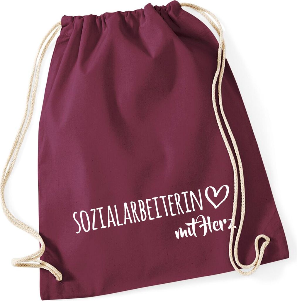 Huuraa Turnbeutel Sozialarbeiterin mit Herz 12 Liter Burgundy Baumwolle Rucksack Geschenkidee