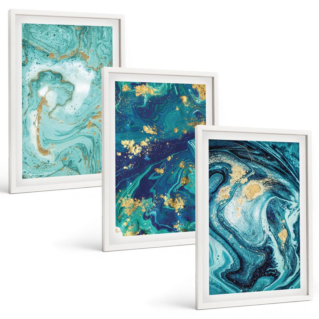 Bilder Set 3-teilig im weißen Rahmen – Wandbilder 3 Stück – gerahmte Poster für Wohnzimmer, Schlafzimmer und Flur – 40x60 cm – Abstrakti...