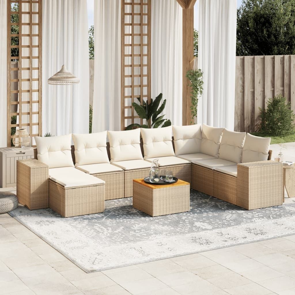 Maison Exclusive - 9-tlg. Garten-Sofagarnitur mit Kissen Beige Poly Rattan