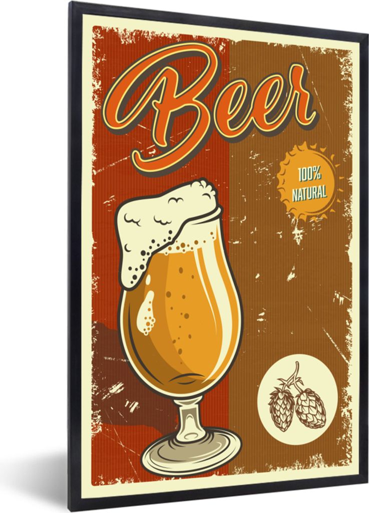 MuchoWow MuchoWow Gerahmtes Poster Mannshöhle - Bier - Vintage - Zeichnung 20x30 cm - Poster mit zchwarzem Bilderrahmen - Drucken - Bilder Pos...