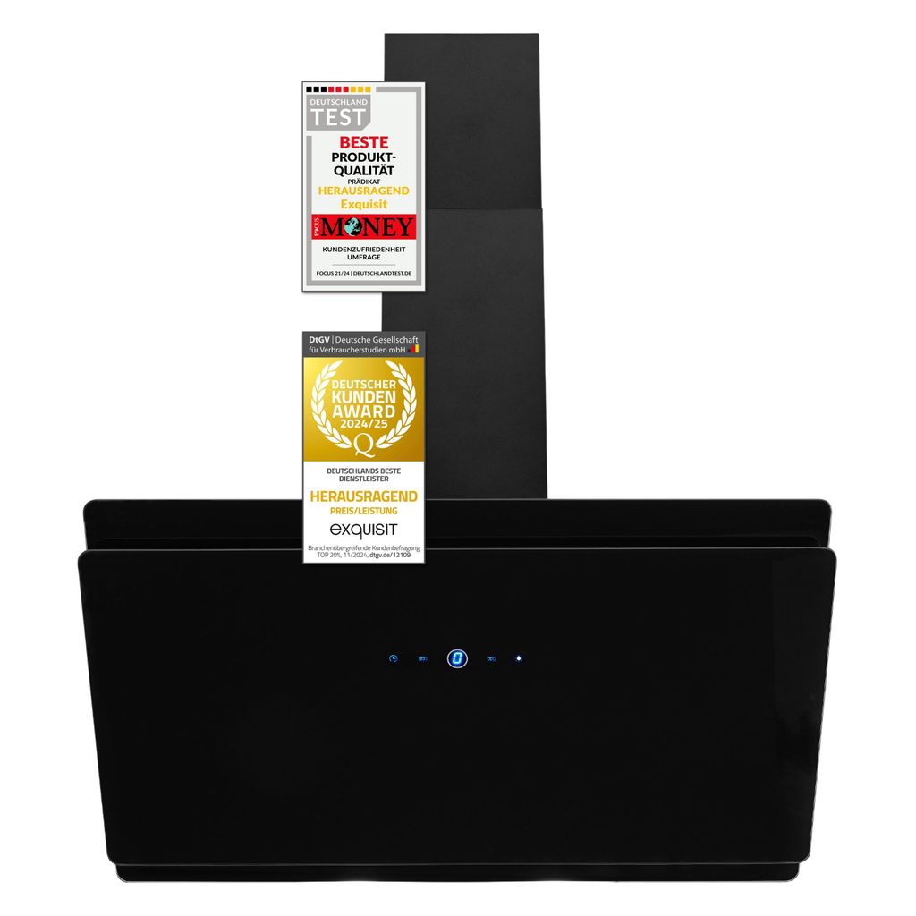 Exquisit KFD 80-8.1 Kopffrei- Dunstabzugshaube | Glasschirm | LED-Beleuchtung | Schwarz