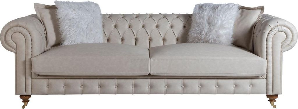 Casa Padrino Luxus Chesterfield Sofa Grau / Braun 240 x 100 x H. 78 cm - Edles Wohnzimmer Sofa - Chesterfield Möbel