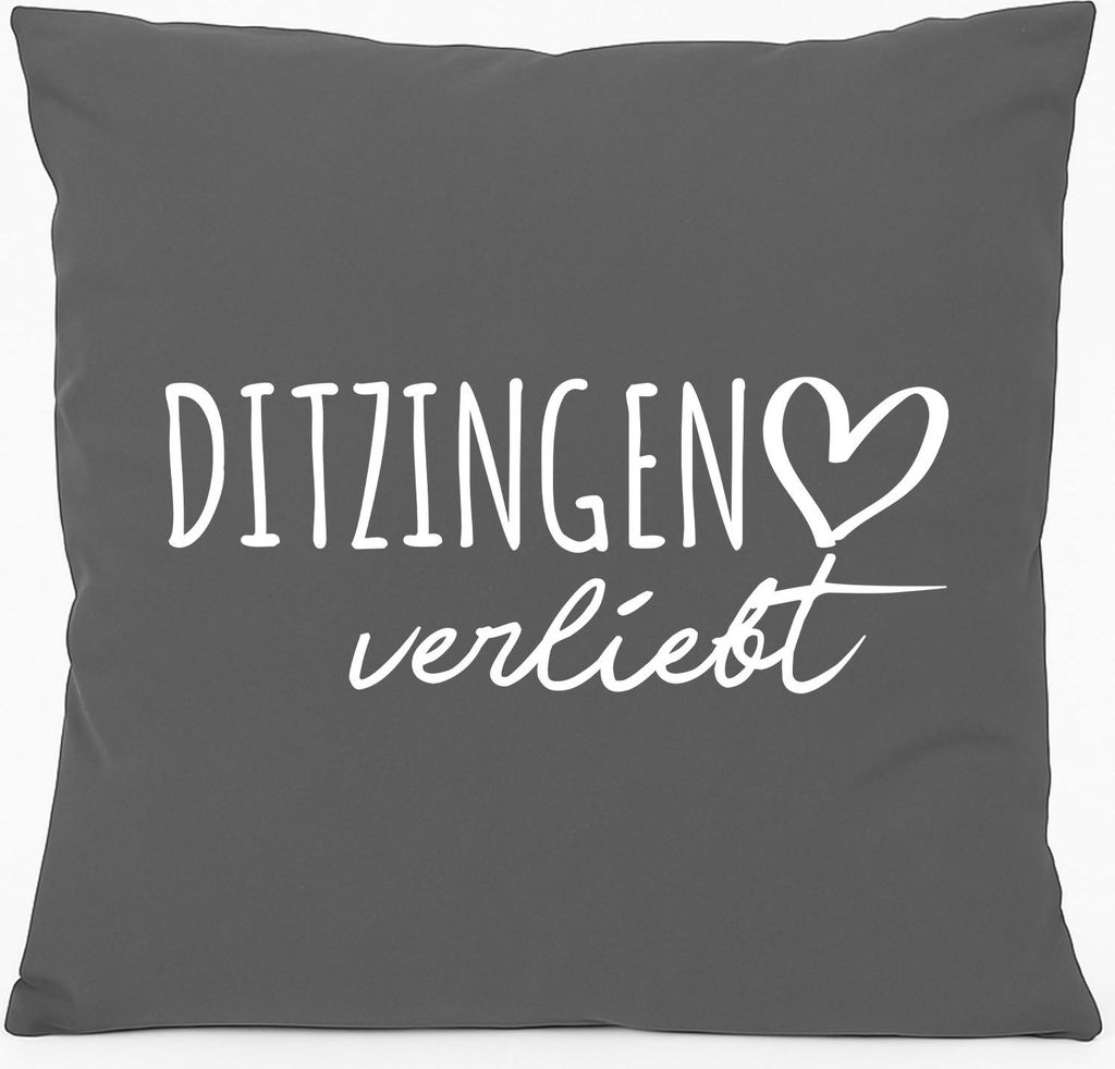 Huuraa Kissen Ditzingen verliebt 40x40cm mit Füllung Steel Grey Baumwolle Dekokissen Geschenkidee