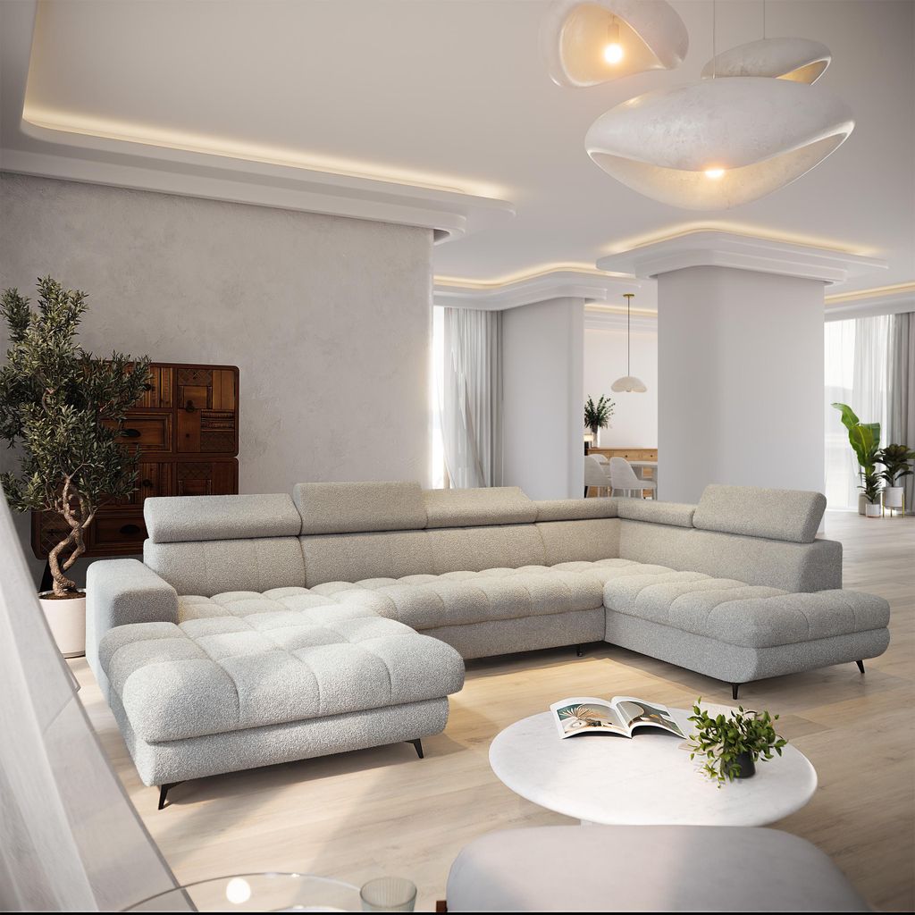 Masseno Ecksofa CORENO mit Schlaffunktion L-Form, Sofa mit Bettkasten, Wohnzimmersofa, Couch, Soffa, Bettsofa, Couchgarnitur- Hellgrau, QUELLE 83