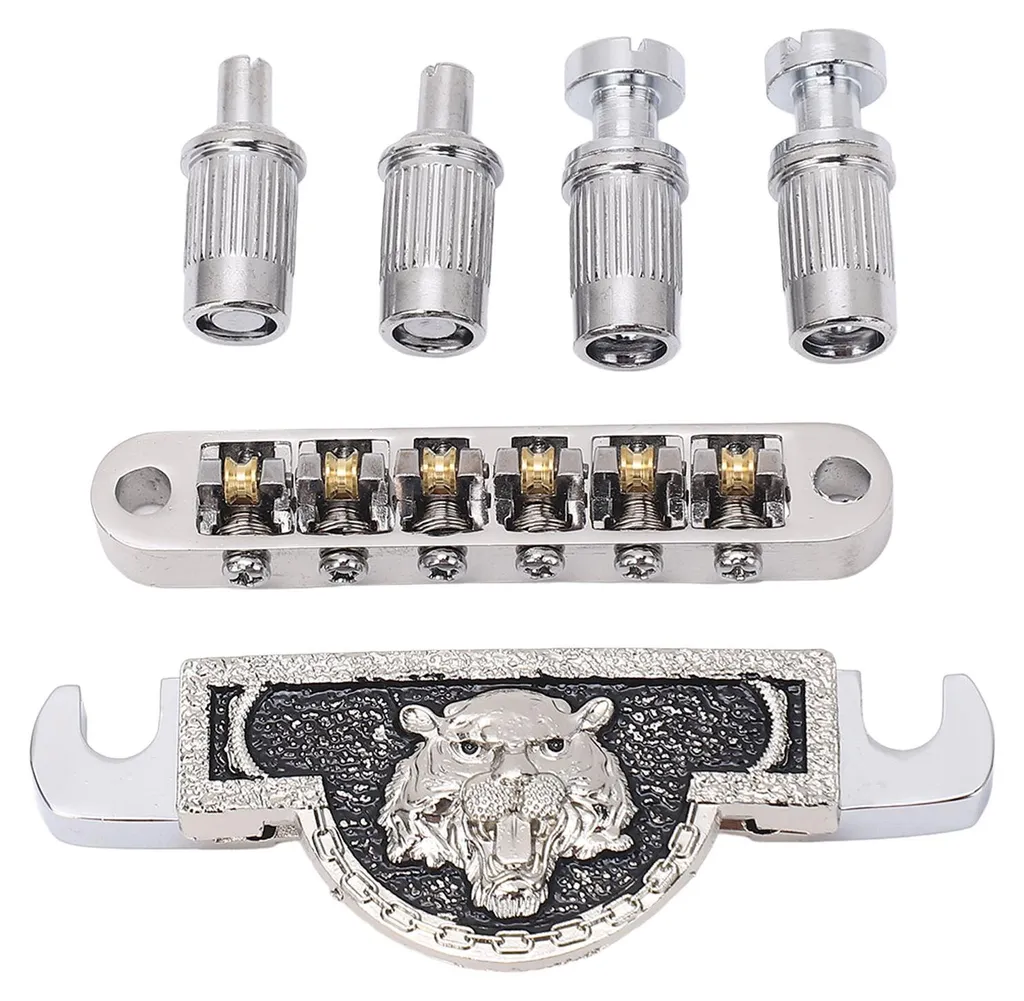 Chevalet Métal Argent 6mm Roller Bridge Motif Lion pour Guitares de Type LP