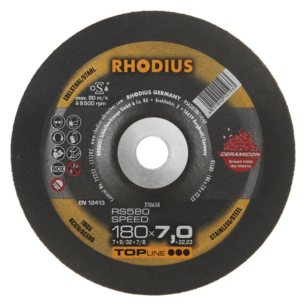 Rhodius 210658 RS580 SPEED Schruppscheibe gekröpft 180 mm 22.23 mm 1 St.