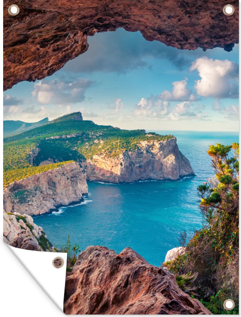 MuchoWow 60x80 cm Outdoor-Poster Gartendeko Sichtschutz Garten Poster für den Garten Höhle - Natur - Meer - Landschaft
