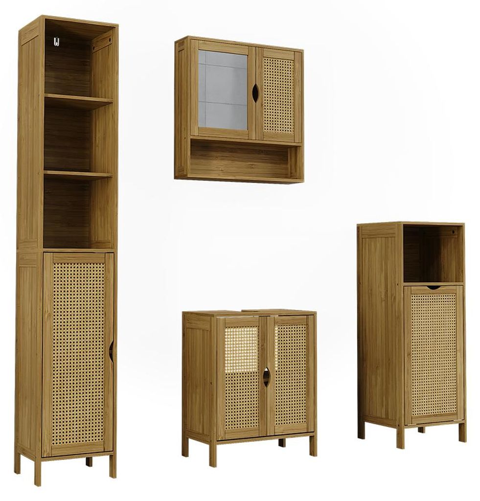 Badmöbel-Set Vicco Liora Bambus/Rattan 4 Teile, Model 52040