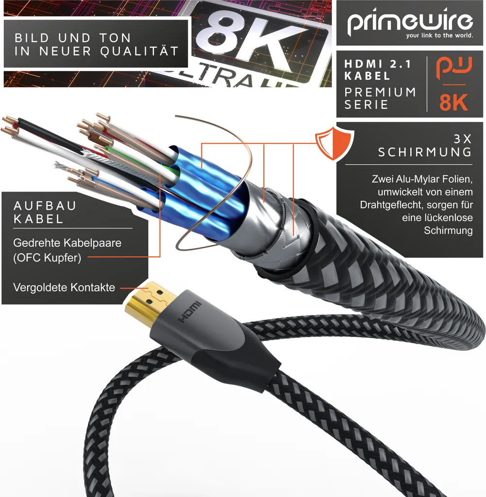 Primewire 2m – Cavo HDMI 8K - 8K @ 60Hz 4K @ 120Hz con DSC - Compatibile 4K - UHD II - Dynamic Primewire 2m – Cavo HDMI 8K - 8K @ 60Hz 4K @ 120Hz con DSC - Compatibile 4K - UHD II - Dynamic