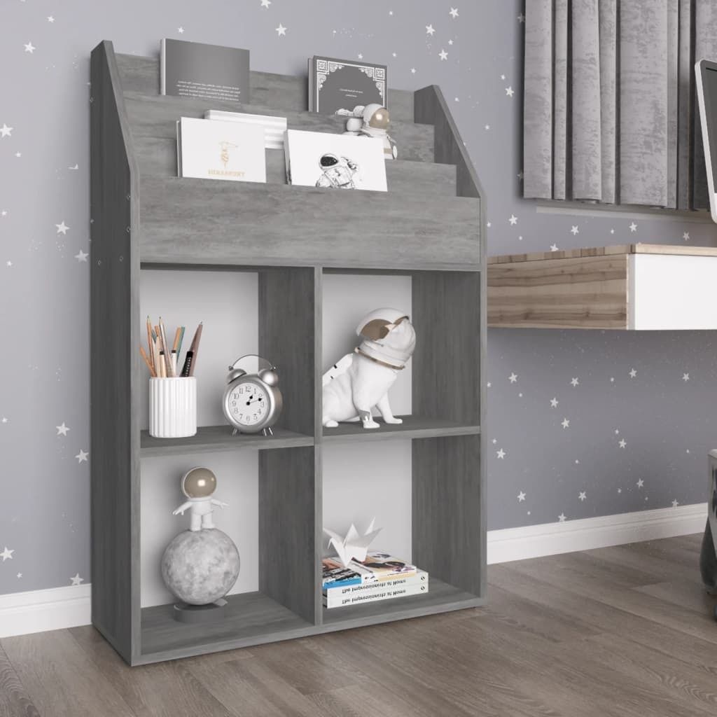 The Living Store Kinder-Bücherregal Betongrau 71x30x114 cm Spanplatte
