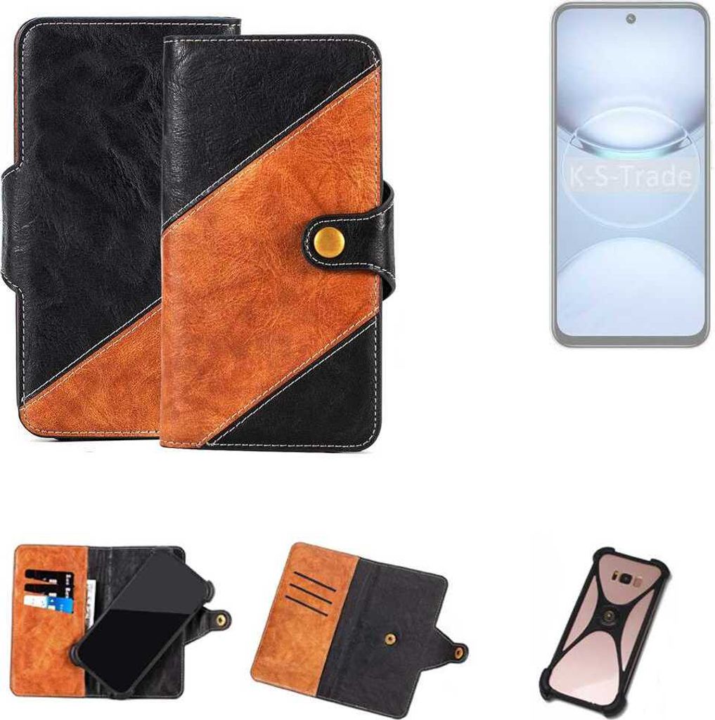 K-S-Trade Handyhülle Schutzhülle Bookstyle Case Wallet-Case kompatibel mit Tecno Spark 30 5G Handy Cover Bumper Klapphülle schwarz hellbraun 1x