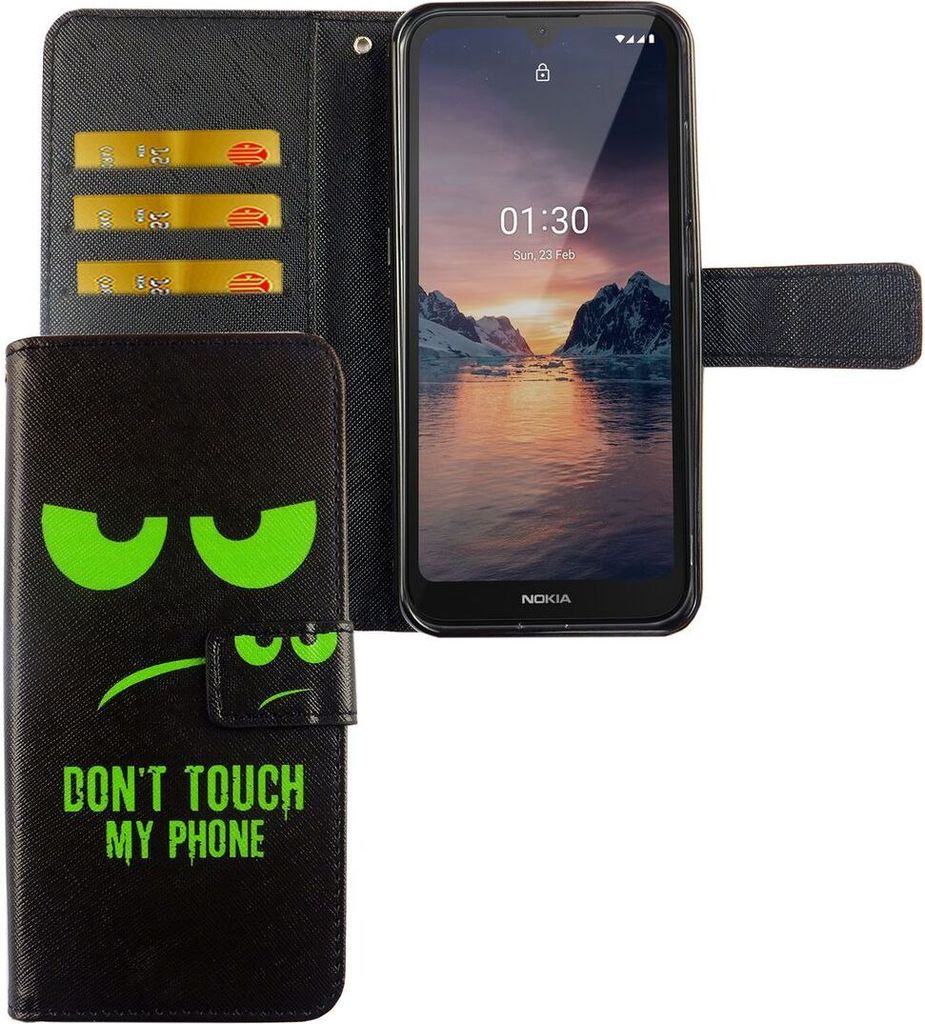 Nokia 1.3 Tasche Handy Hülle Schutz-Cover Flip-Case mit Kartenfach Don't touch my phone