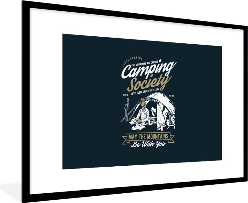 MuchoWow MuchoWow Gerahmtes Poster Zelt - Camping - Vintage 90x60 cm - Poster mit zchwarzem Bilderrahmen - Wanddekoration - Fotos