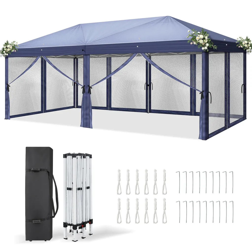 Tonnelle de Jardin 3x6m pour Réception Mariage et Fêtes Familiales Bleu