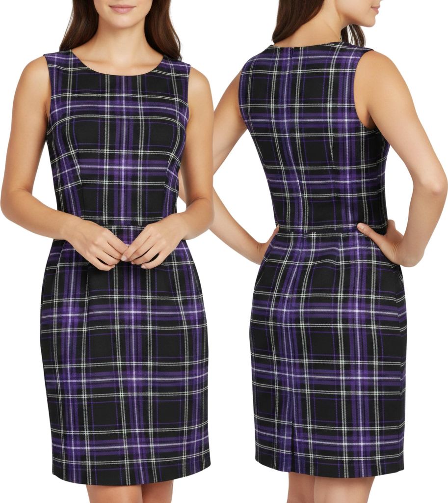 John Zack Ärmelloses Kleid mit violett-schwarzem Karomuster ÜBER DEM KNIE, elegant S