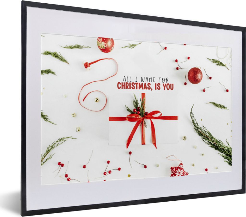 MuchoWow Gerahmtes Poster Winter - Rot - Zitat 40x30 cm - Poster mit Schwarzem Bilderrahmen Wandposter Rahmen Foto Bilder - Bilderrahmen - Poster...