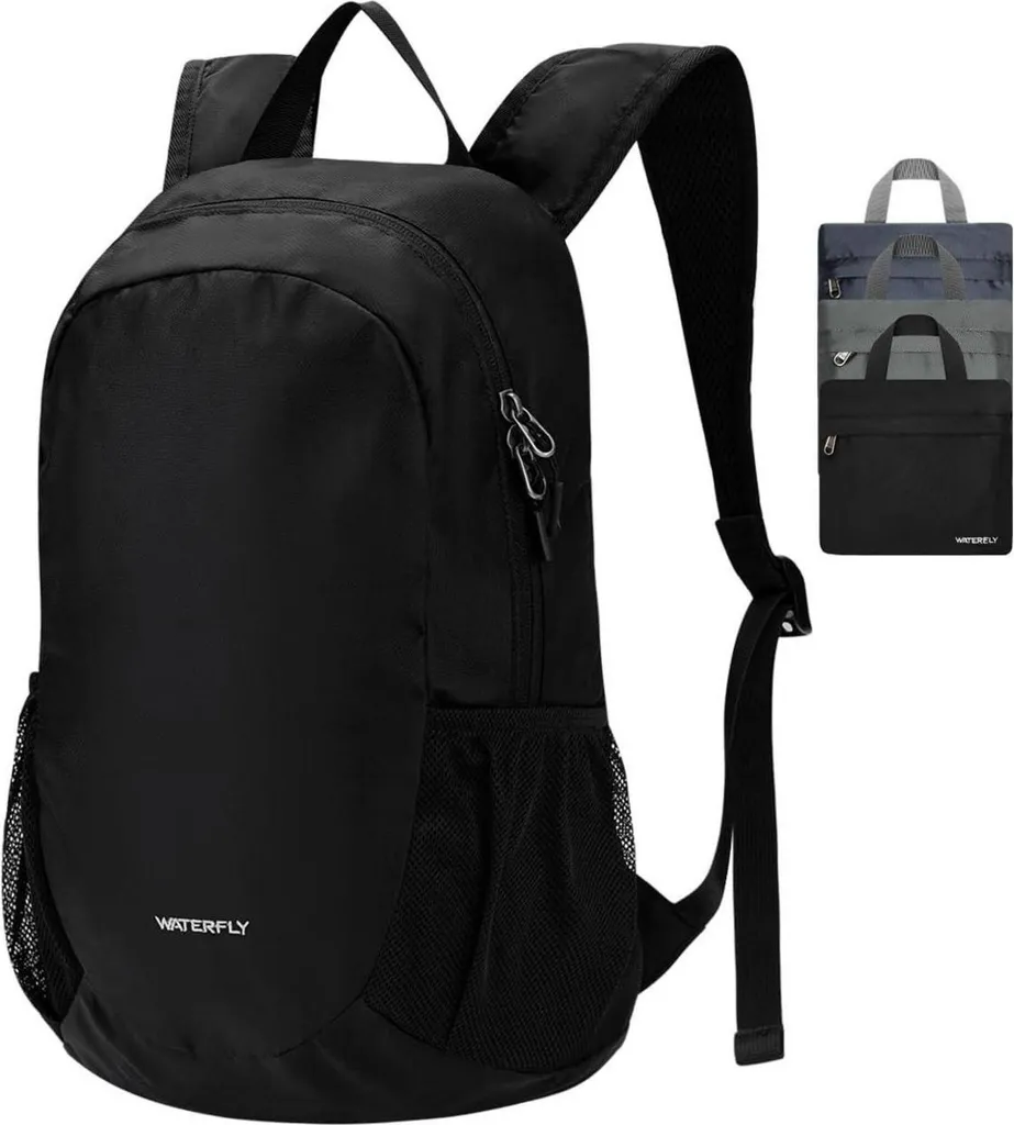 Sac à dos pliable ultraléger 18L pour randonnée et voyage en noir