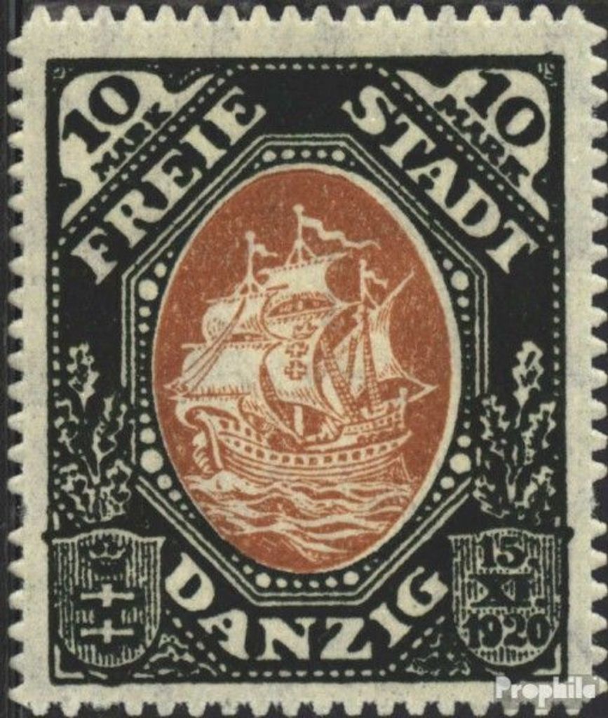 Briefmarken Danzig 1921 Mi 62 mit Durchstich, Zähnung evtl. fehlerhaft postfrisch Handelskogge