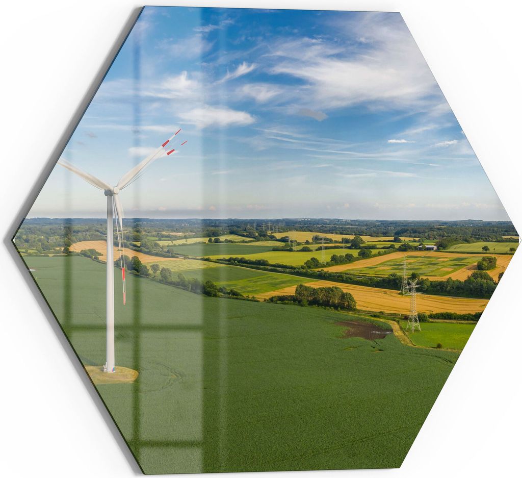 DEQORI Glasbild Echtglas 55x48 cm 'Windräder auf Feldern' Wandbild Bild modern Deko