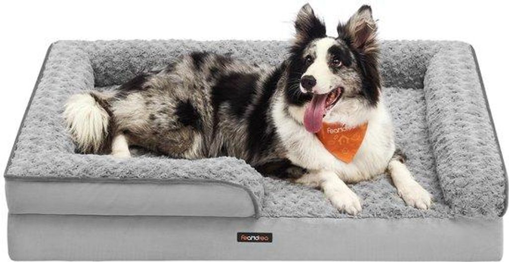 Orthopädischer Hundebett für mittelgroße Hunde, wasserdichter Hundesofa mit abnehmbarem Plüschbezug, 91 x 68 x 16 cm, Grau