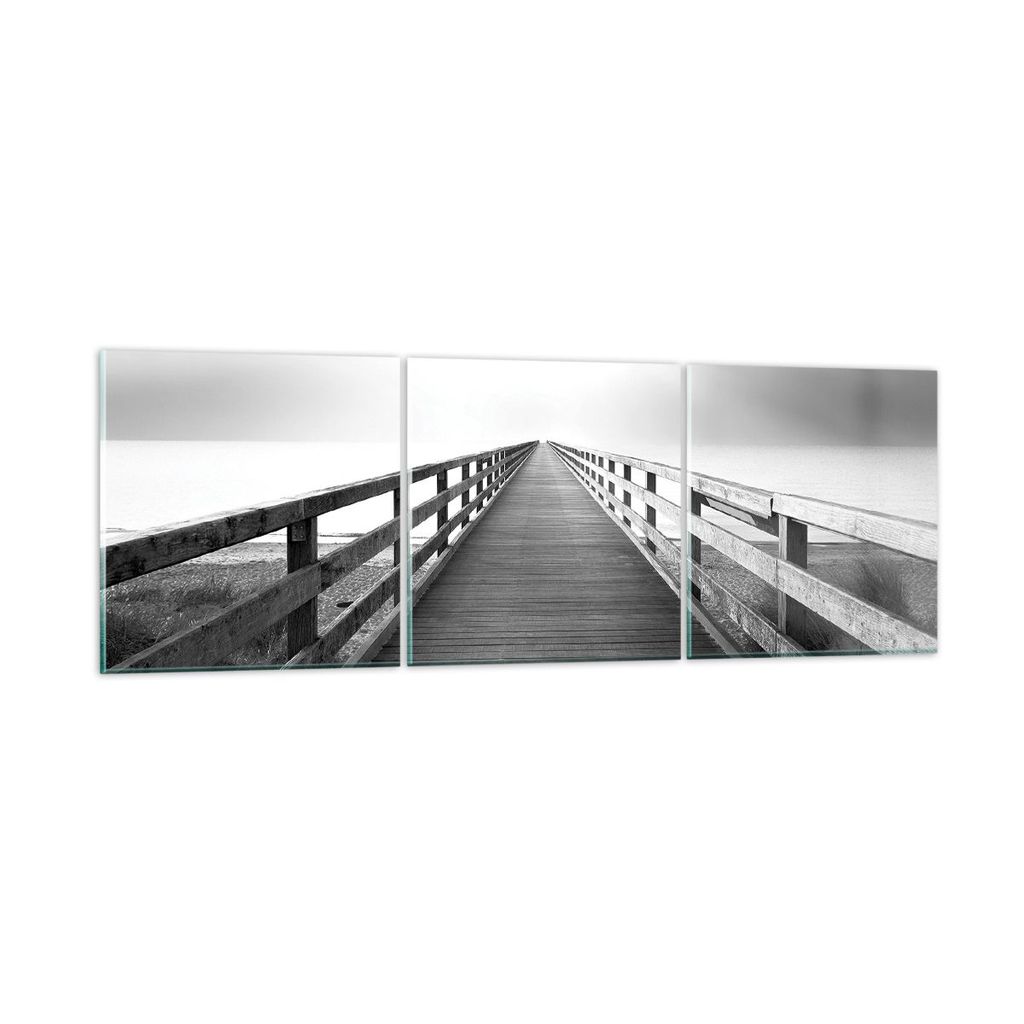 Bilder auf glas - 3 Teile - Pier Perspektive Schwarzweiß - 120x40cm - Glasbilder - Wandbilder - Bilder - Wanddekoration aus Glas - Glas Bilder - W...
